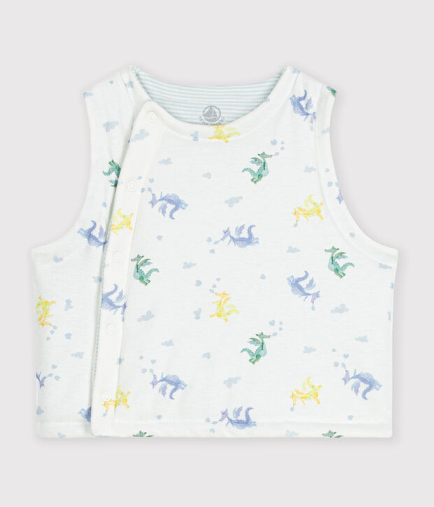 Babies' sleeveless reversible dragon-print cotton cardigan white/multicolor