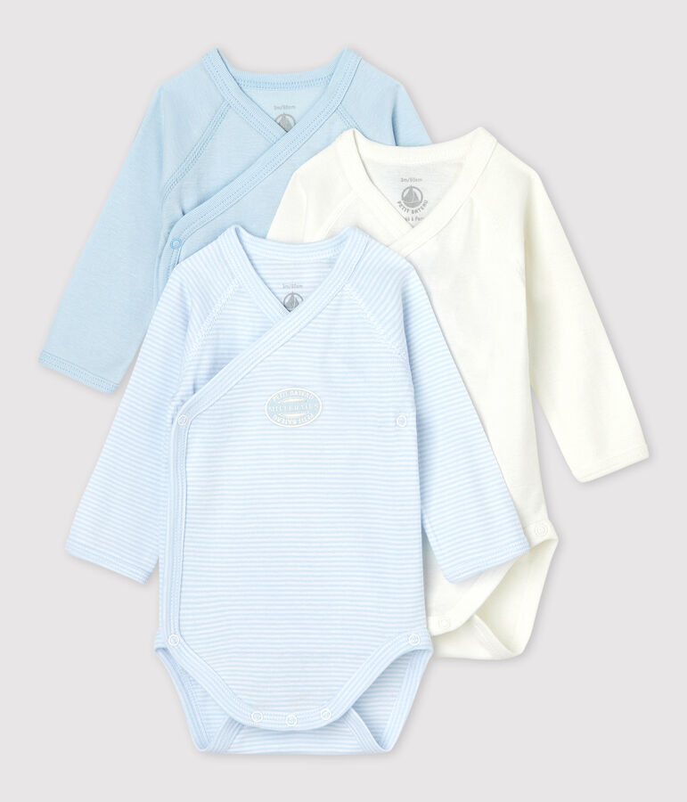 Babies' Pinstriped Long-sleeved Wrapover Organic Cotton Bodysuits - 3-Pack multicolor