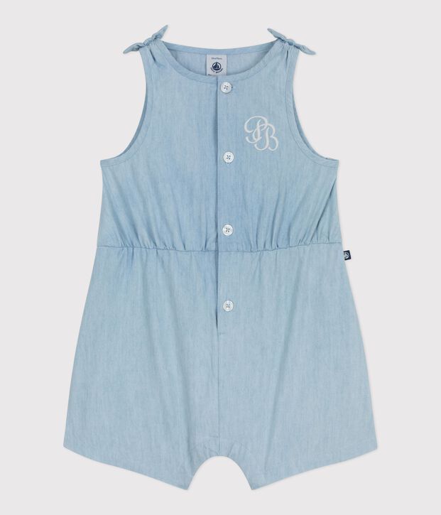 Babies' short chambray jumpsuit blue
