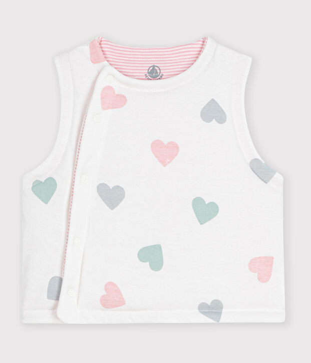 Babies' sleeveless reversible printed cotton cardigan white/multicolor