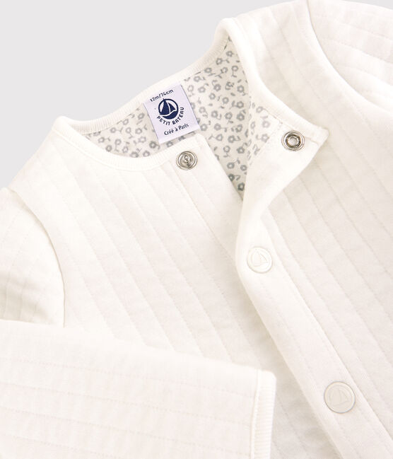 Babies' Quilted Tube Knit Cardigan MARSHMALLOW white
