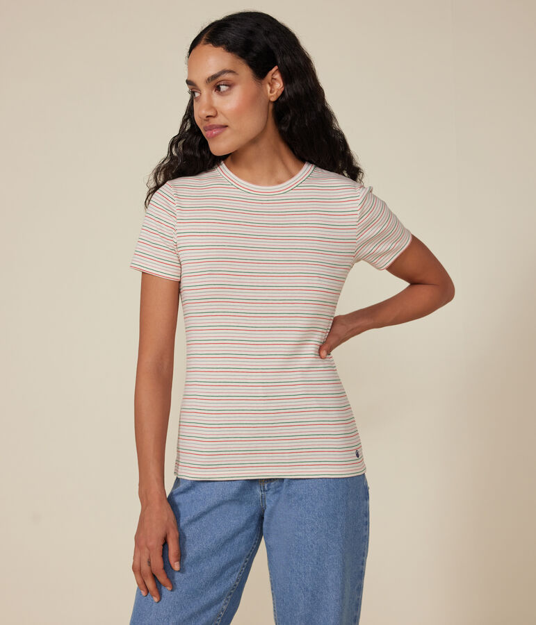 Women's stripy Iconic short-sleeved rib knit T-shirt Ecru/multicolor