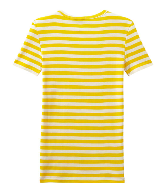 Women's striped original rib V-neck T-shirt SHINE yellow/MARSHMALLOW white
