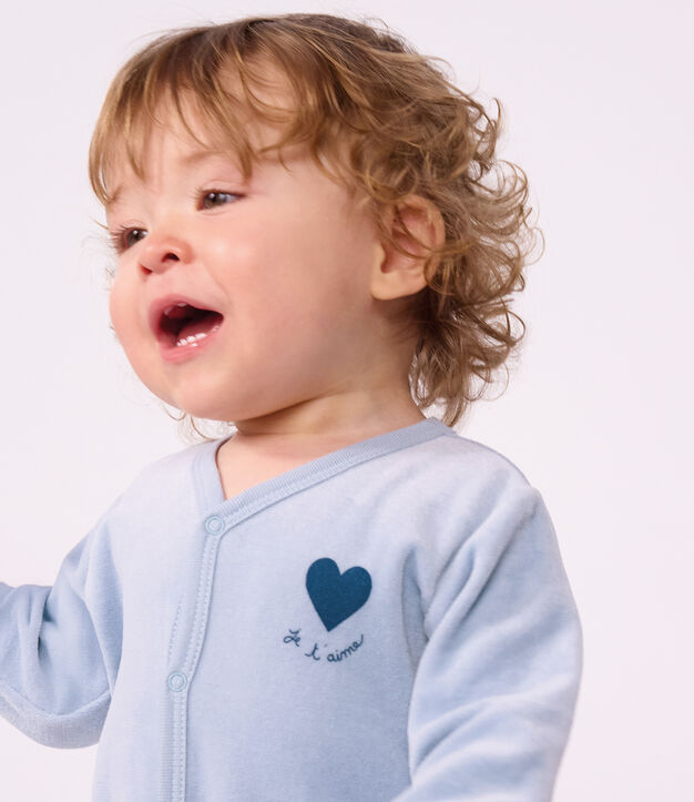 Babies' plain velour pyjama suit with a placed design blue