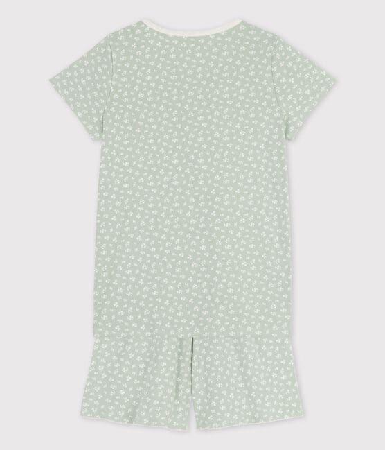 Girls' Cotton Short Pyjamas with Floral Pattern HERBIER green/MARSHMALLOW