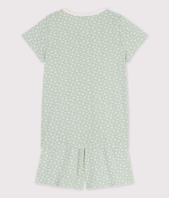 Girls' Cotton Short Pyjamas with Floral Pattern HERBIER green/MARSHMALLOW