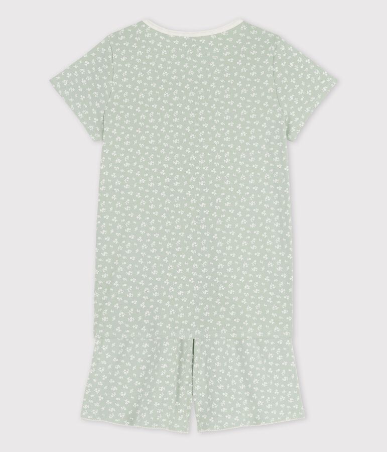 Girls' Cotton Short Pyjamas with Floral Pattern green/white