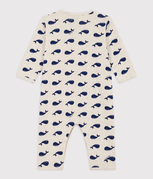 Navy Whale Patterned Footless Cotton Pyjamas beige/blue