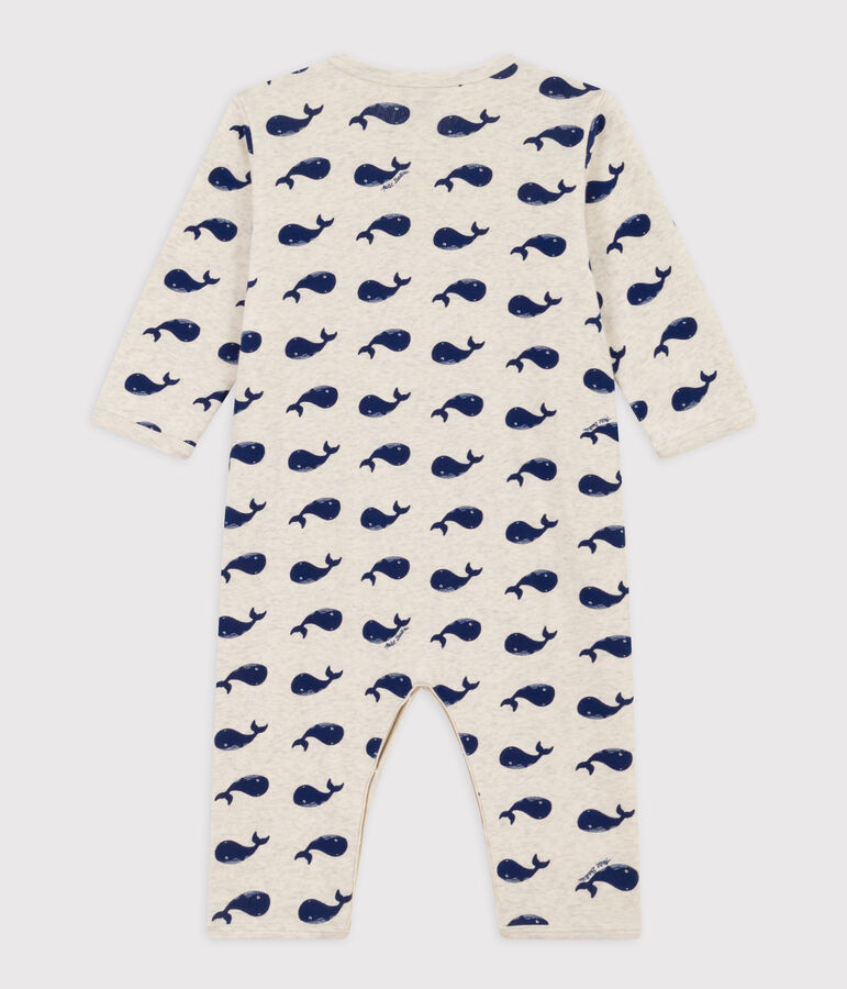 Navy Whale Patterned Footless Cotton Pyjamas beige/blue