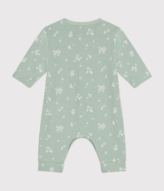 Babies' long jumpsuit in tube knit HERBIER green/MULTICO white