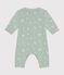 Babies' long jumpsuit in tube knit HERBIER green/MULTICO white