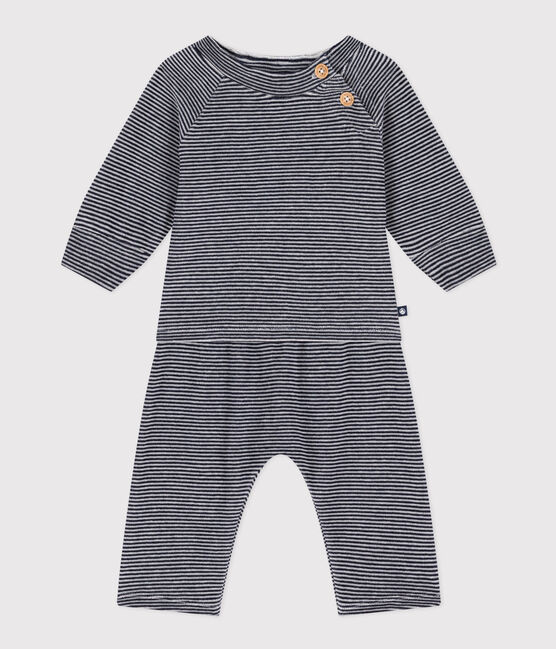Babies' Stripy Velour Three-Piece SMOKING blue/MARSHMALLOW white