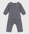 Babies' Stripy Velour Three-Piece SMOKING blue/MARSHMALLOW white