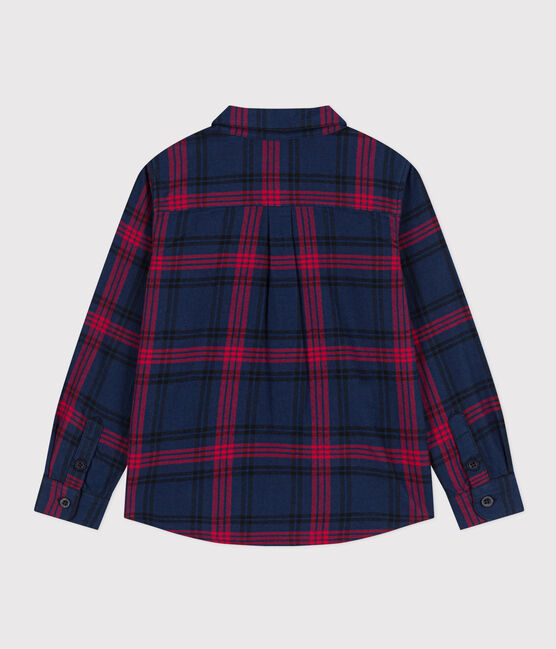 Boys' checked cotton flannel shirt SMOKING blue/MULTICO white