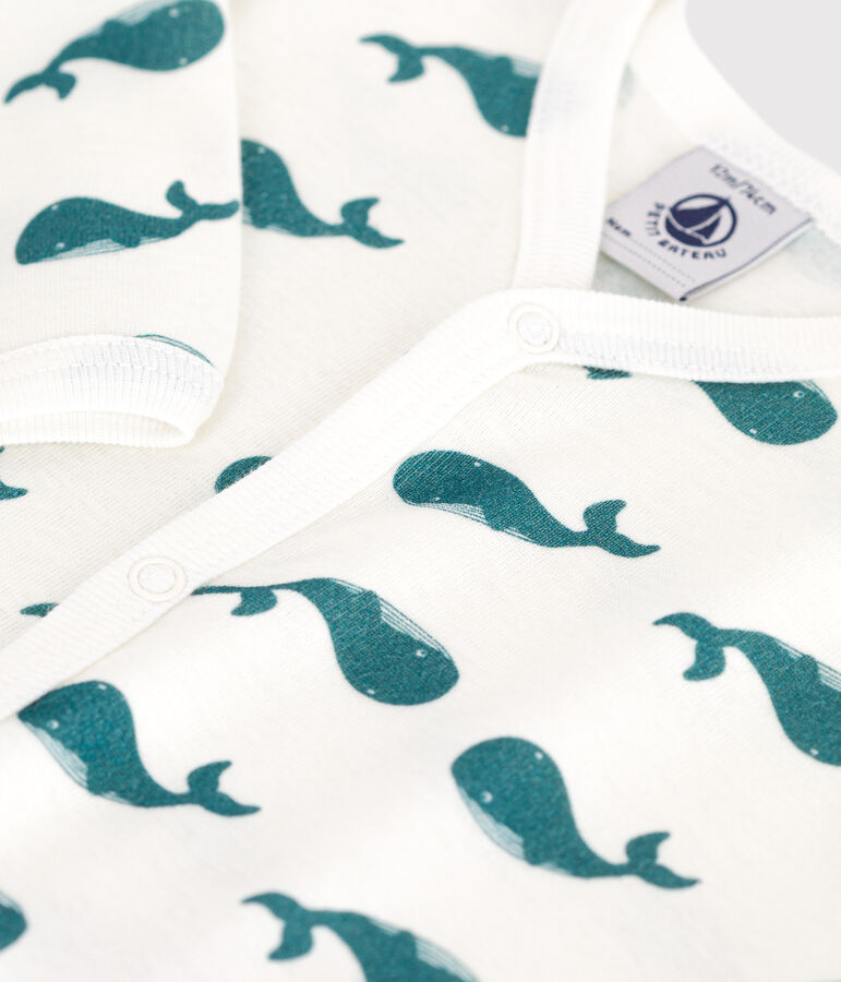 Baby cotton pajamas without whale feet white/green