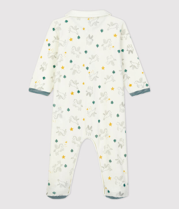 Babies' Pegasus Patterned Organic Cotton Velour Sleepsuit white/multicolor