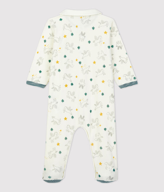 Babies' Pegasus Patterned Organic Cotton Velour Sleepsuit MARSHMALLOW white/MULTICO white
