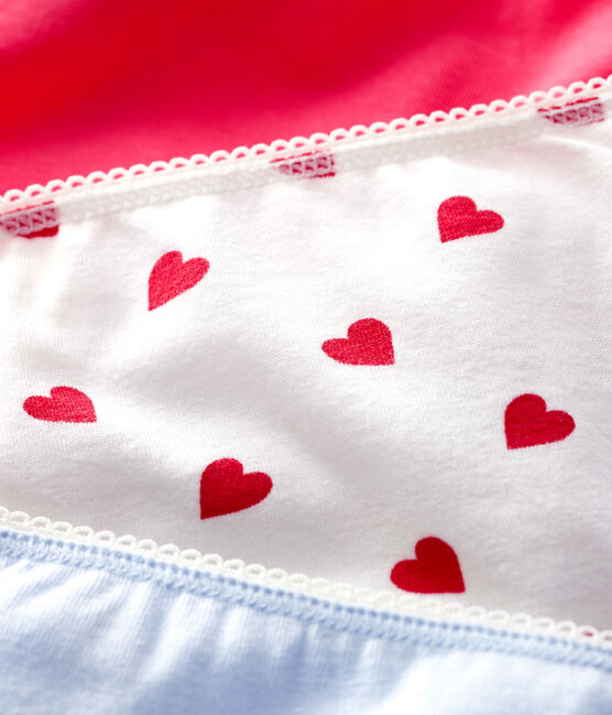 Girls' Red Heart Pattern Organic Cotton and Elastane Knickers - 3-Pack variante 1