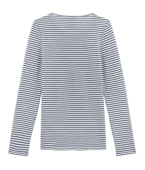 women's long sleeved cotton and wool t•shirt TURQUIN blue/MARSHMALLOW white