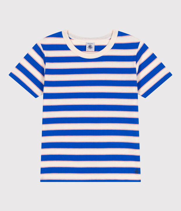Children's short-sleeved stripy cotton T-shirt Ecru/multicolor