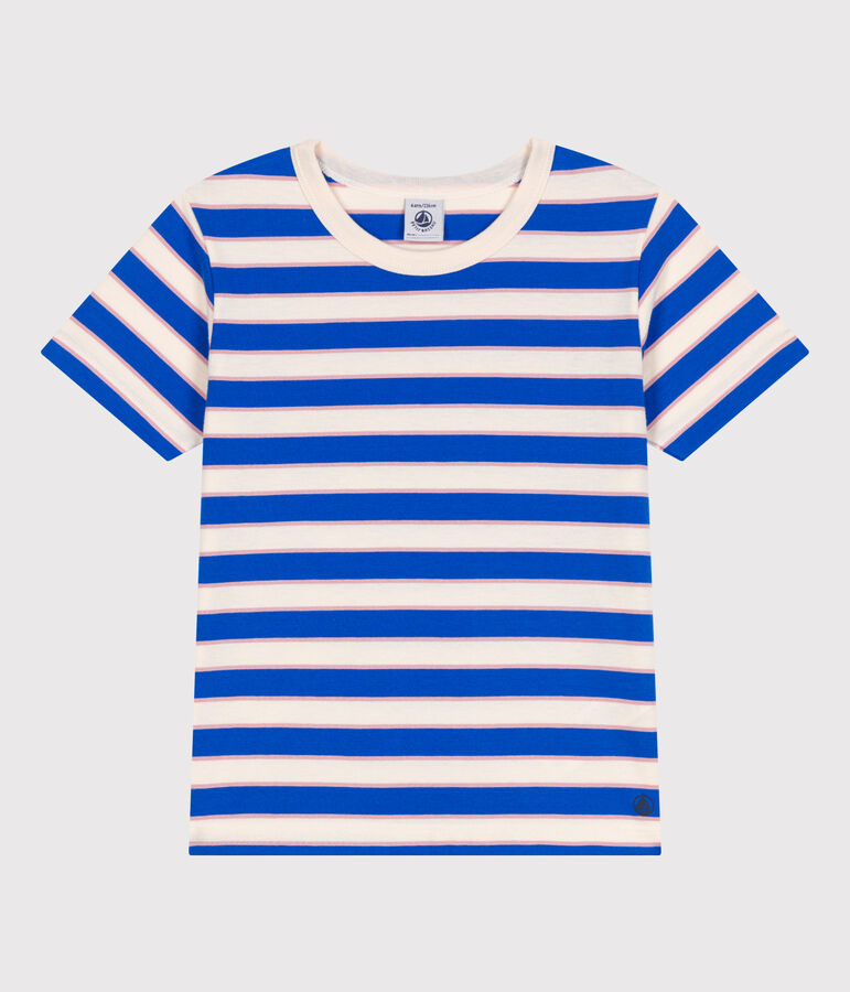 Children's short-sleeved stripy cotton T-shirt Ecru/multicolor
