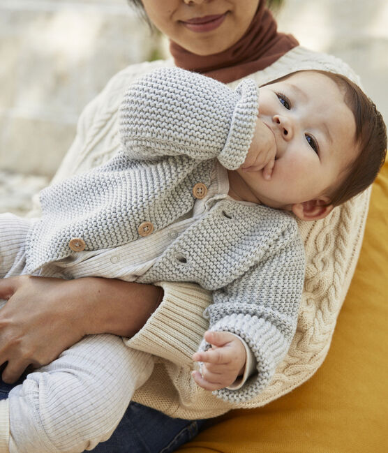 Babies' Moss Stitch Cotton Cardigan BELUGA CHINE grey