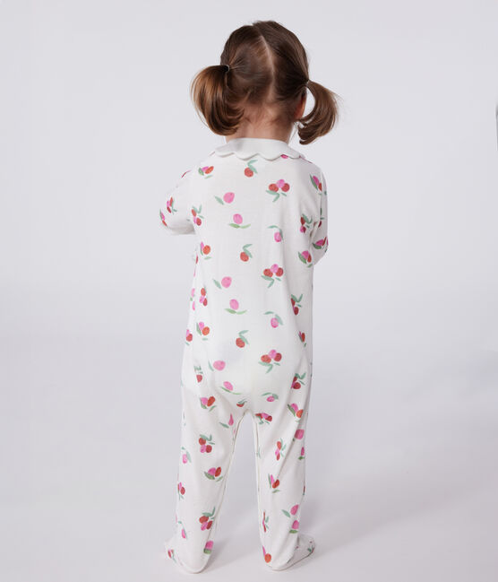 Babies' cotton pyjamas with a fruit pattern petal collar MARSHMALLOW white/MULTICO white