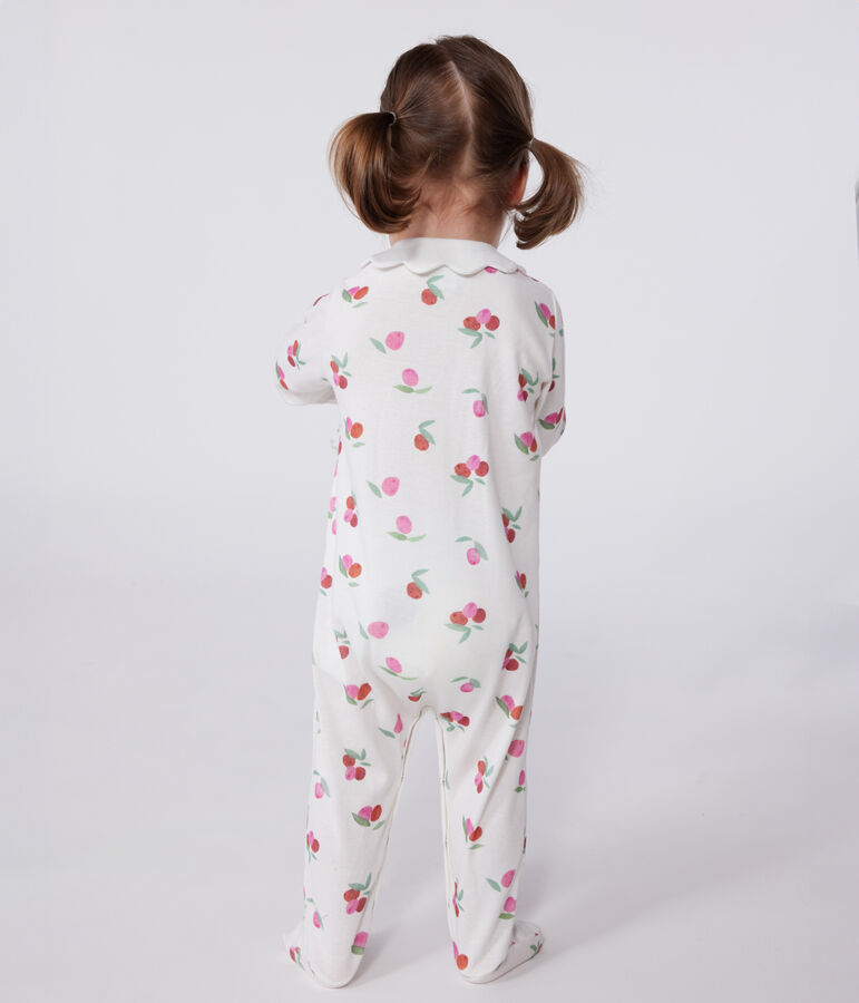 Babies' cotton pyjamas with a fruit pattern petal collar white/multicolor