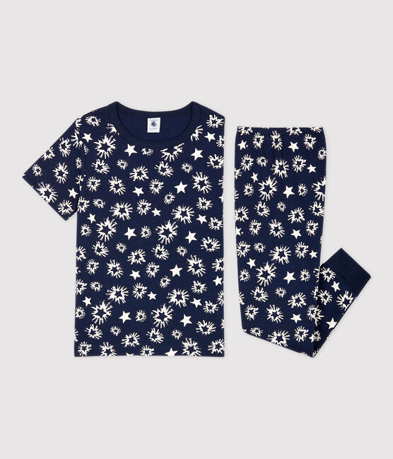 Boys' Star Print Cotton Pyjamas SMOKING blue/MARSHMALLOW white