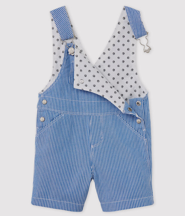 Unisex Baby's Striped Short Dungarees blue/white