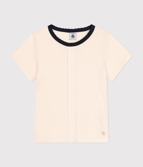 Girls' short-sleeved cotton T-shirt AVALANCHE Ecru