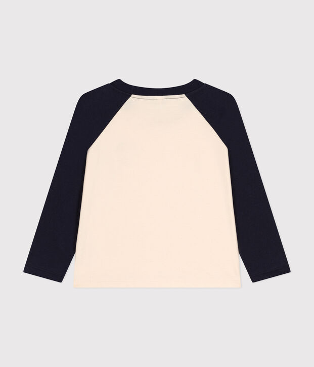 Little boys' long-sleeved fine jersey T-shirt Ecru/blue