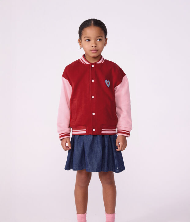 Children's varsity-style jacket in colourblock cotton red
