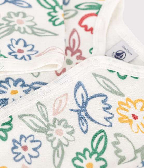 Babies' floral pattern velour pyjamas MARSHMALLOW white/MULTICO white