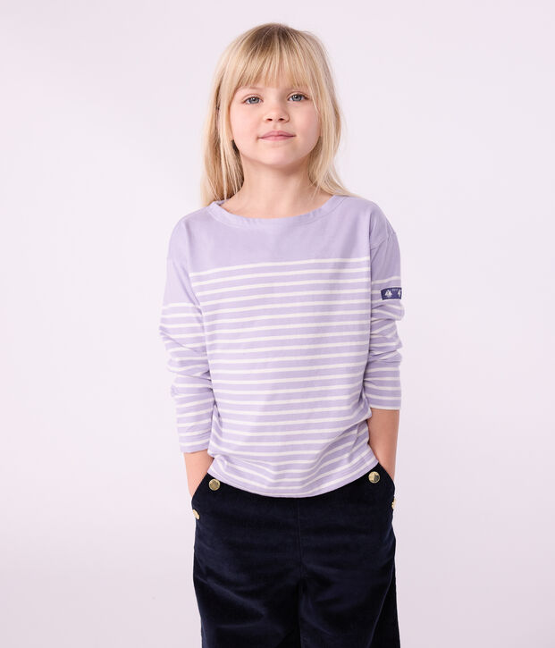 Children's cotton Breton top purple/ecru