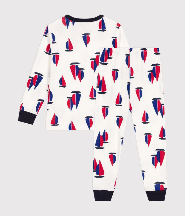 Children's boat print cotton pyjamas white/multicolor