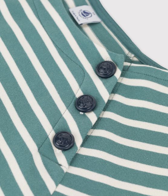 Women's Buttoned Breton Cotton Top BRUT green/AVALANCHE white