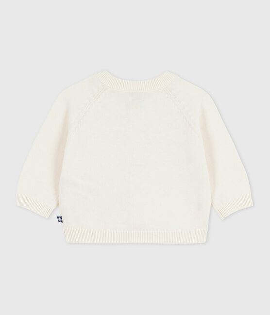 Babies' wool and cotton knit cardigan embroidered with stars MARSHMALLOW white/ARGENT grey