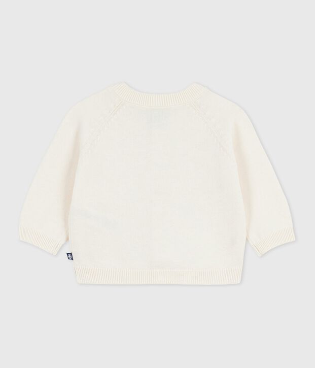 Babies' wool and cotton knit cardigan embroidered with stars white/grey