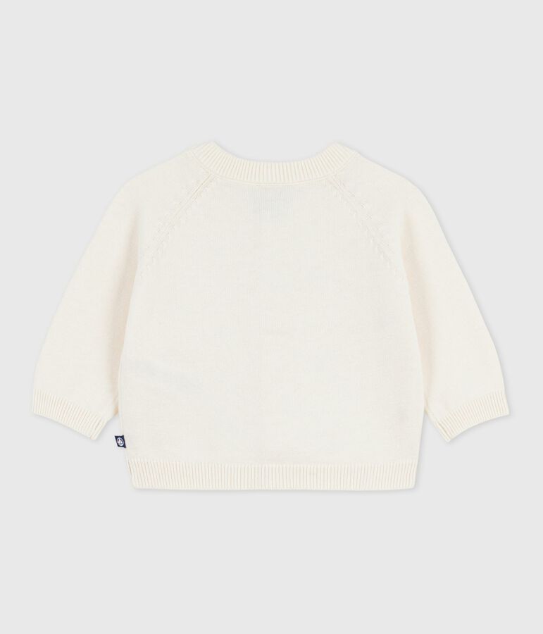 Babies' wool and cotton knit cardigan embroidered with stars white/grey