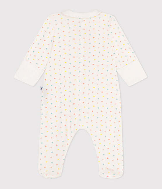 Babies' heart pattern cotton pyjamas with a collar and zip  MARSHMALLOW white/MULTICO white