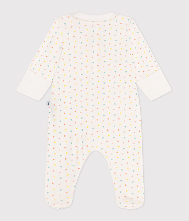 Babies' heart pattern cotton pyjamas with a collar and zip white/multicolor
