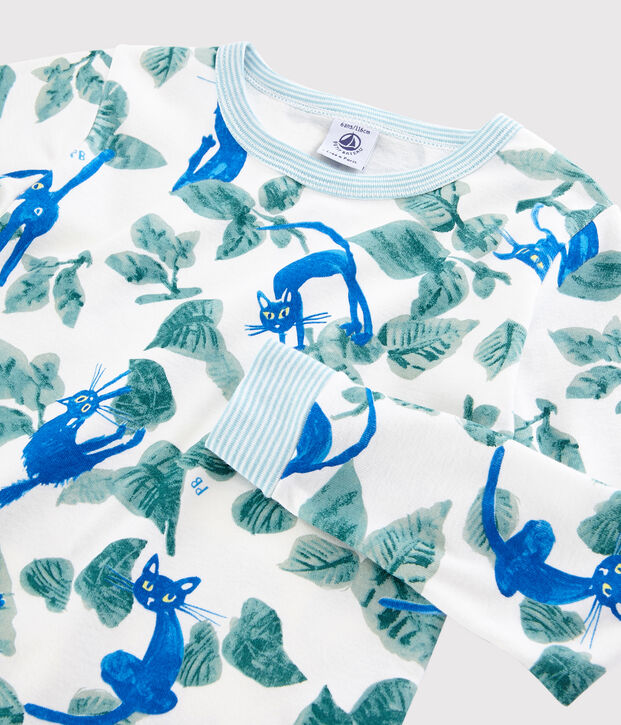 Boys' Snugfit Cat Print Cotton Pyjamas white/multicolor
