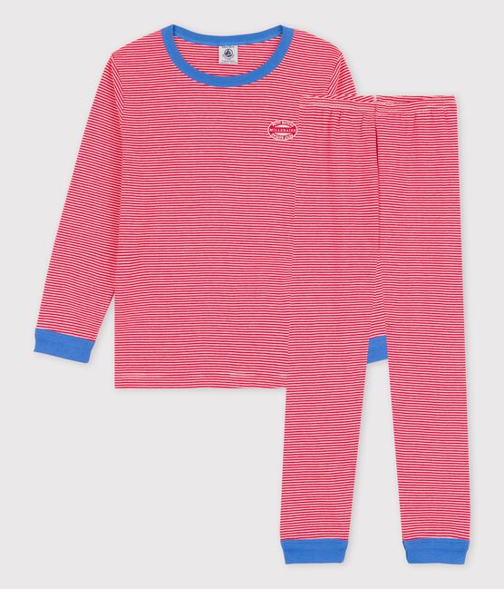 Unisex Pinstriped Organic Cotton Pyjamas PEPS red/MARSHMALLOW white