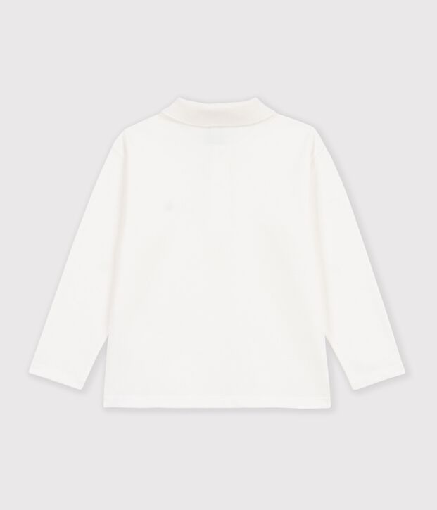 Children's plain long-sleeved cotton polo shirt white