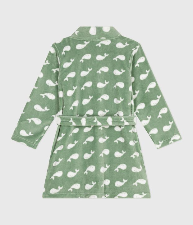 Children's printed fleece dressing gown green/white
