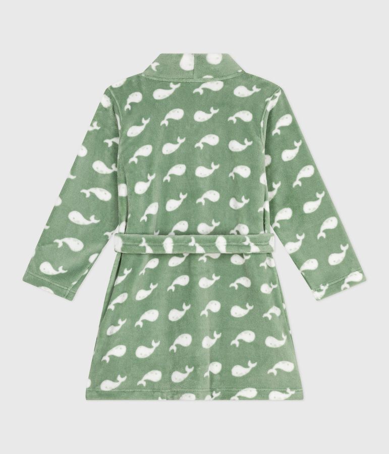 Children's printed fleece dressing gown green/white