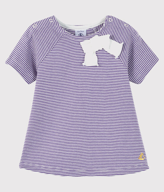 Baby girl's short-sleeved blouse REAL purple/MARSHMALLOW white