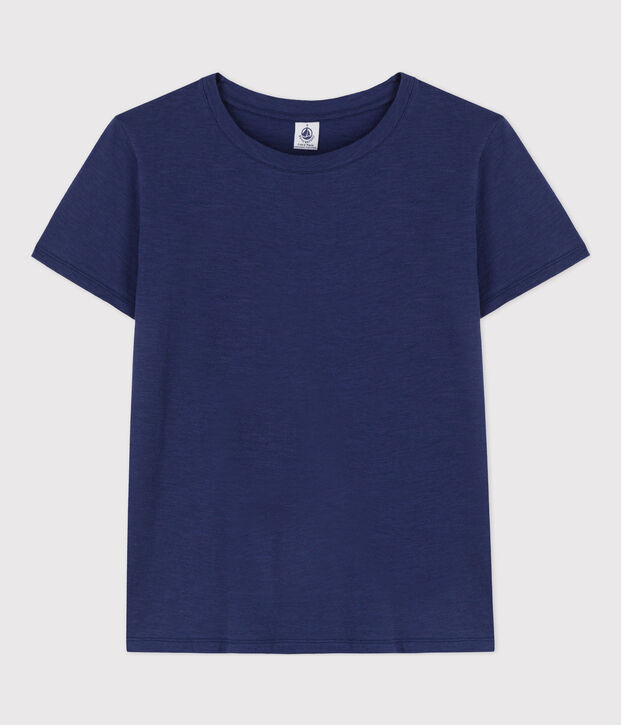 Women's Straight Round-Neck Cotton T-Shirt blue