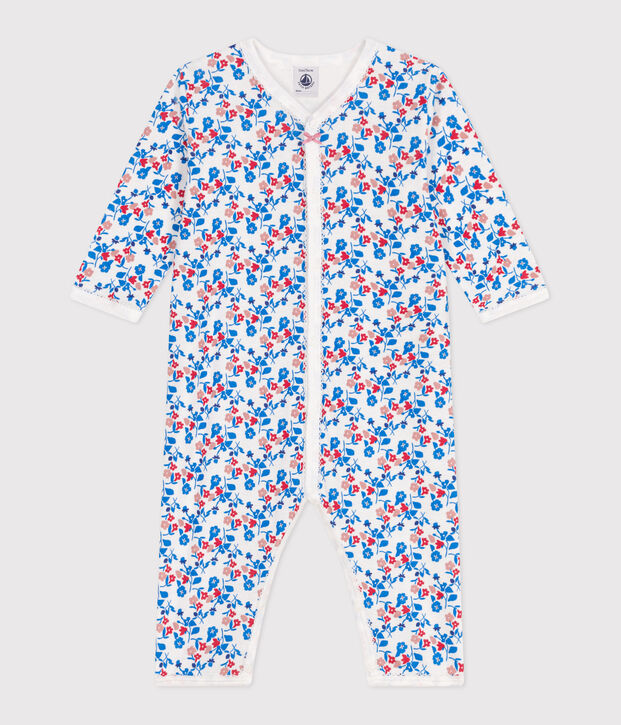 Babies' footless floral cotton pyjama suit white/multicolor